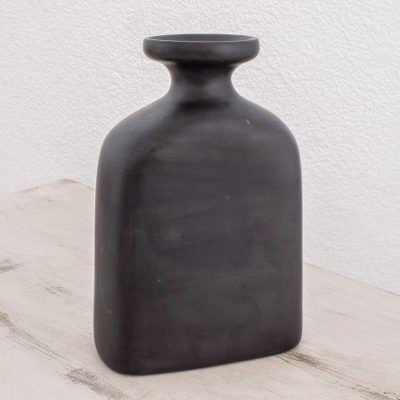 Ceramic vase, 'Bottle of Serenity Black' - Bottle-Shaped Ceramic Vase in Black from Guatemala