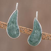 Jade climber earrings, 'Apple Green Guatemalan Drops' - Drop-Shaped Apple Green Jade Climber Earrings from Guatemala