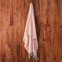 Cotton beach towel, 'Fresh Relaxation in Blush' - Handwoven Cotton Beach Towel in Blush from Guatemala