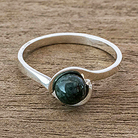 Jade cocktail ring, 'Dark Green Magic Silhouette' - Dark Green Jade Modern Cocktail Ring from Guatemala