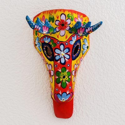 Wood mask, Floral Deer in Yellow