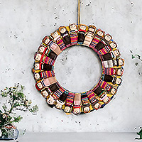 Cotton wreath, 'Quitapena Happiness' - Cotton Worry Doll Wreath from Guatemala