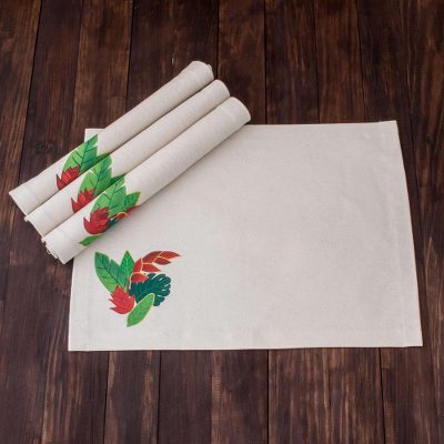 Handpainted cotton placemats, Seasonal Leaves (set of 4)