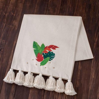 Handpainted cotton table runner, Seasonal Leaves