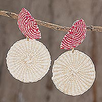 Natural fiber dangle earrings, 'Gifts of the Earth in Chili' - Natural Fiber Dangle Earrings in Chili and Alabaster