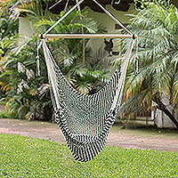 Cotton hammock swing, 'Forests' (single) - Forest Green and Eggshell Cotton Hammock Swing (Single)
