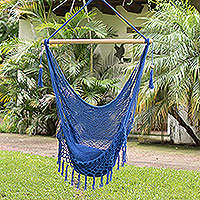 Cotton hammock swing, 'Simple Relaxation in Lapis' (single) - Handwoven Cotton Hammock Swing in Lapis (Single)