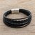 Men's leather strand bracelet, 'Bold Variety in Black' - Men's Black Leather Strand Bracelet from Costa Rica thumbail
