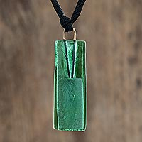 Recycled glass pendant necklace, 'Hopeful Mood' - Green Recycled Glass Pendant Necklace from Costa Rica