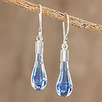 Art glass dangle earrings, Blue Bay