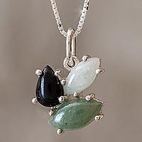 Jade pendant necklace, 'Natural Trio' - Modern 925 Silver Pendant Necklace  with Jade in 3 Colors