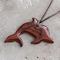 Wood pendant necklace, 'Estoraque Dolphin' - Estoraque Wood Dolphin Pendant Necklace from Costa Rica