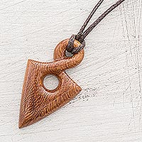 Wood pendant necklace, 'Madrecacao Spear' - Madrecacao Wood Spearhead Pendant Necklace from Costa Rica