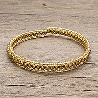 Crystal and glass beaded wrap bracelet, 'Golden Fiesta' - Gold-Tone Crystal and Glass Beaded Wrap Bracelet