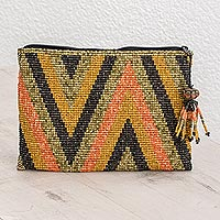 Beaded coin purse, 'Paths and Mountains' - Zigzag Pattern Beaded Coin Purse from Guatemala