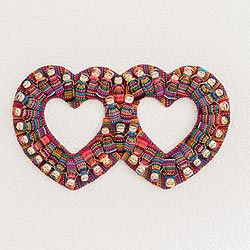 Cotton wall decor, 'Histories of Love' - Heart-Shaped Cotton Worry Doll Wall Decor from Guatemala