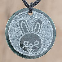 Jade pendant necklace, 'Q'anil' - Jade Rabbit Pendant Necklace from Guatemala
