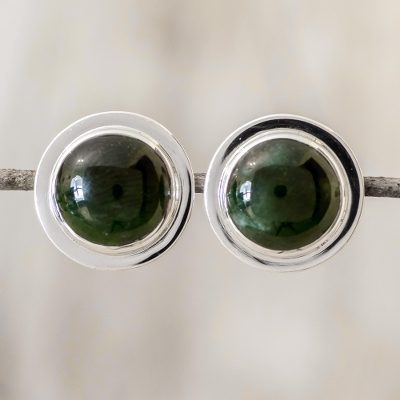 Jade button earrings, 'Forest Sun' - Natural Guatemalan Jade Earrings