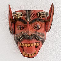 Wood mask, 'Dance of the 24 Devils' - Hand-Carved Cultural Wood Devil Mask from Guatemala
