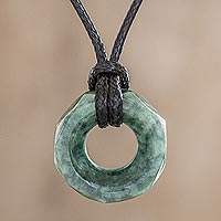 Jade pendant necklace, 'Green Ancestral Treasure' - Faceted Green Jade Pendant Necklace from Guatemala