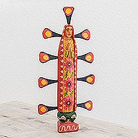 Wood statuette, 'Radiant Guadalupe' - Wood Our Lady of Guadalupe Statuette Crafted in Guatemala
