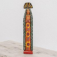 Wood statuette, 'Mary's Corona' - Hand-Painted Wood Mary Statuette from Guatemala