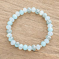 Crystal beaded stretch bracelet, 'Subtle Glitter' - Blue Crystal Beaded Stretch Bracelet from Guatemala