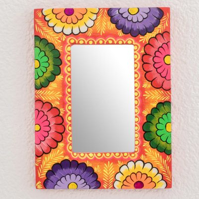 Wood wall mirror, Floral Sunset