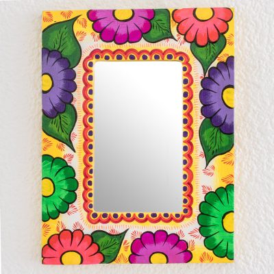 Wood wall mirror, Floral Gaze