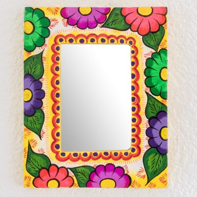 Wood wall mirror, Floral Look