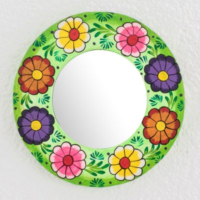 Wood wall mirror, Verdant Bouquet