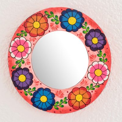 Wood wall mirror, Floral Delight