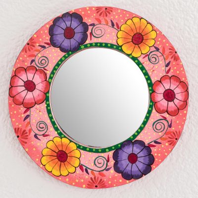 Wood wall mirror, Lovely Bouquet