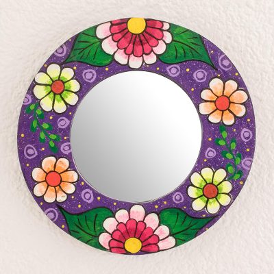 Wood wall mirror, Colorful Bouquet