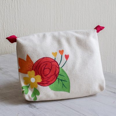 Cotton cosmetic bag, Love Blossom (7 inch)