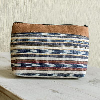 Handwoven cotton cosmetic bag, Antigua Azul