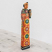 Wood statuette, 'Saint Anthony of Padua' - Hand-Painted Wood Anthony of Padua Statuette from Guatemala