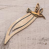 Recycled teak wood bookmark, 'Hummingbird in Flight' - Handcrafted Recycled Teak Hummingbird Theme Bookmark