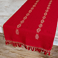 Cotton table runner, 'Mountains and Valleys in Red' - Handmade Red Cotton Table Runner