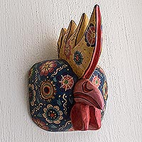 Wood mask, 'New Day' - Hand Crafted Wood Rooster Folk Art Mask