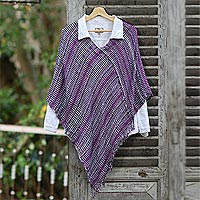 Natural dyes cotton poncho, 'Amethyst Intrigue' - Guatemalan Handwoven Cotton Poncho in Pink and Purple
