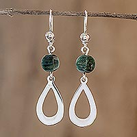 Jade dangle earrings, 'Ancestral Beauty in Dark Green' - Dark Green Jade and Sterling Silver Dangle Earrings