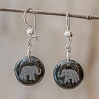 Jade dangle earrings, 'Love of Nature - Elephant' - Sterling Silver and Jade Elephant Dangle Earrings