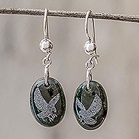 Jade dangle earrings, 'Nature of God - Eagle' - Sterling Silver and Jade Eagle Dangle Earrings