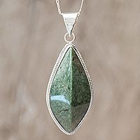 Jade pendant necklace, 'Refined Ridge' - Green Jade and Sterling Silver Pendant Necklace