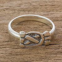 Sterling silver cocktail ring, 'Hunters and Fishermen' - Mayan Silver Date Glyph for Hunters & Fishermen Unisex Ring