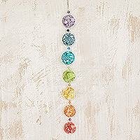 Recycled CDs home accent, 'Eco Chakra' - Chakra Themed Recycled CD Hanging Ornament