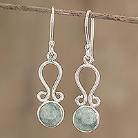 Jade dangle earrings, 'Samala River' - Polished Silver and Light Green Jade Earrings