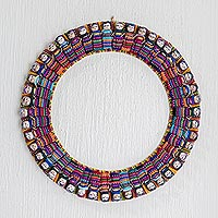 Fabric wreath, 'Heritage in the Round' - Colorful Worry Doll Wreath