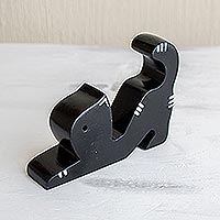 Wood phone stand, 'Black Cat' - Cat-Shaped Phone Stand in Black